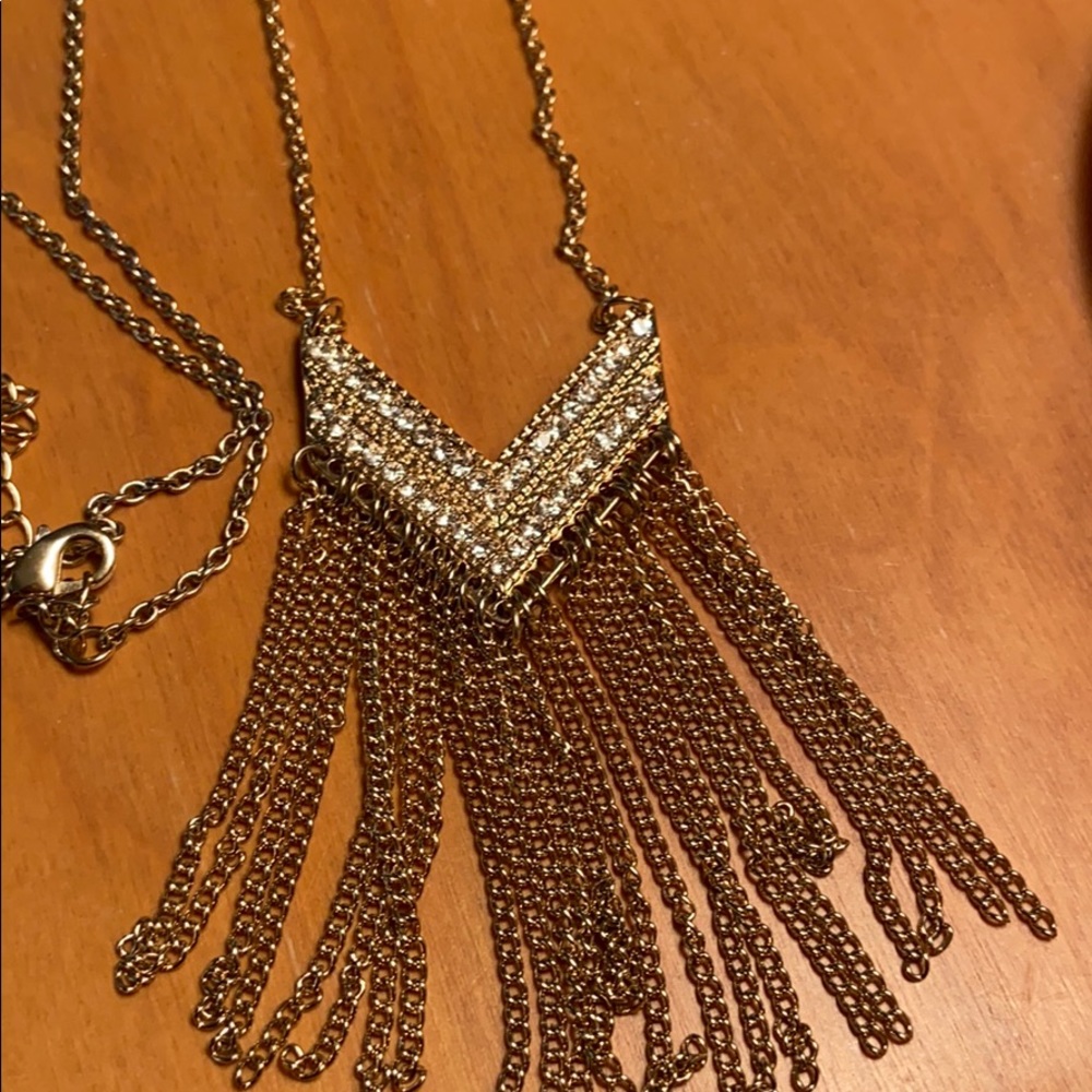 Long Gold Color Chain w Pendant